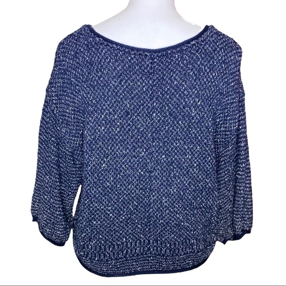 Free People Navy Blue Tweed Boucle Pullover Sweater Cropped Small - Picture 2 of 6